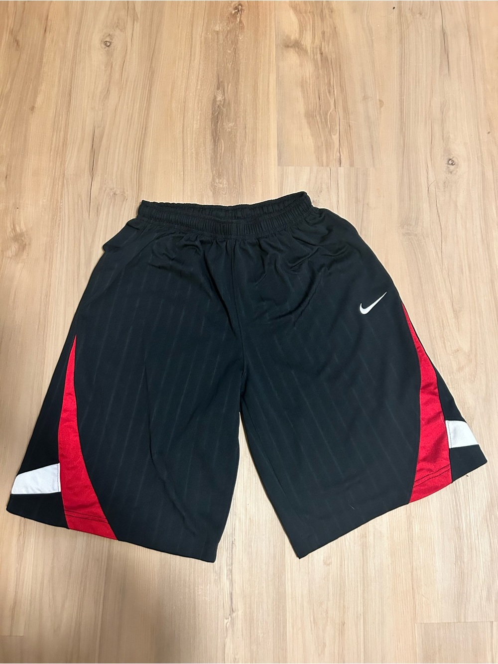 Nike Men’s Black Red Athletic Basketball Shorts with White Accents